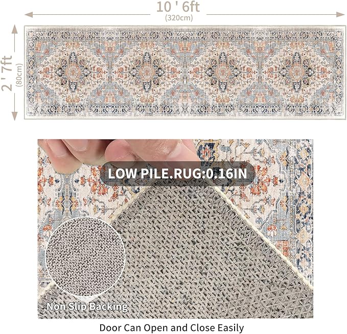 Enkor Runner Rug for Hallway, 2.6x10.5 Washable Soft Non Slip Floor Rug for Kitchen, Modern Mat for Living Room Bedroom Entryway Orange & Black