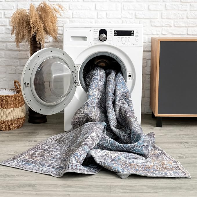 Bloom Rugs Washable 12 ft Runner - Slate Gray/Blue Traditional Runner for Entryway, Hallway, Bathroom, and Kitchen - Exact Size: 2.5' x 12'