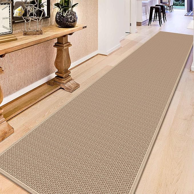 Rubber Runner Rug for Hallways Non Slip, Low Pile Long Laundry Room Mat Hall Jute Rug Runner Carpet Non Skid
