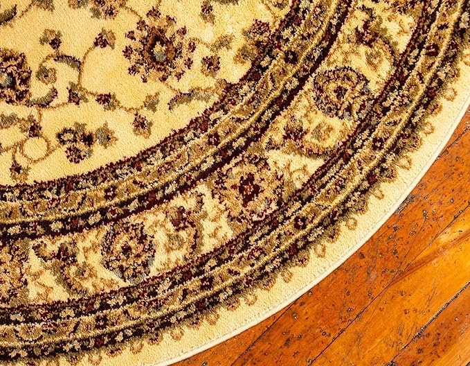 Unique Loom Voyage Collection Traditional Oriental Classic Area Rug (5' 0 x 5' 0 Round, Ivory/Gold)