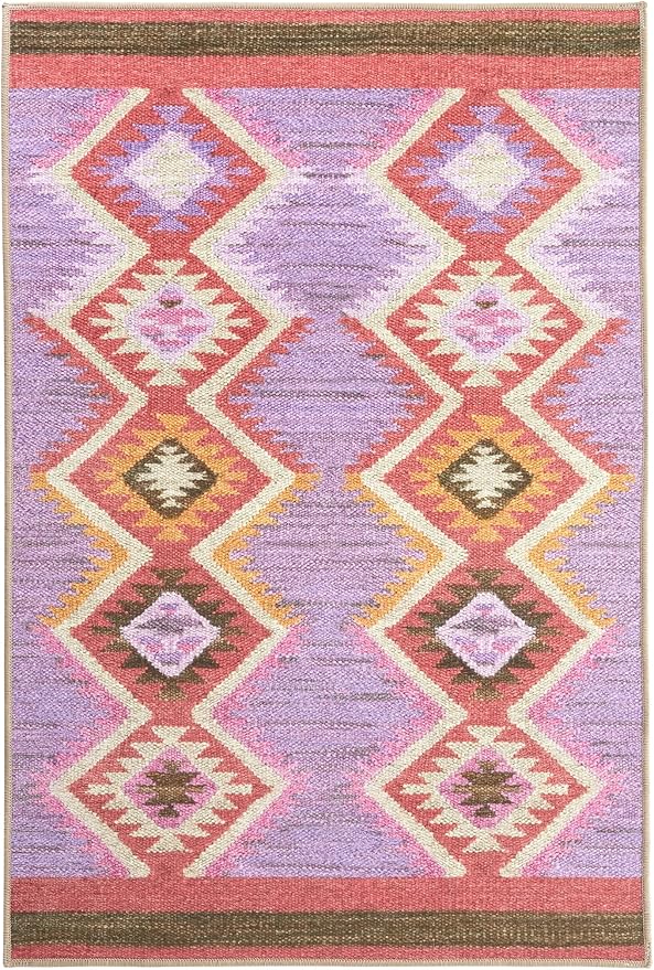 Dash & Albert Rhapsody Spice Machine Washable Rug, 4 X 6 Feet, Red/Purple Graphic Pattern - Premium Luxury Hotel Quality Soft Breathable Hypoallergenic Machine Washable Easy Care All Season