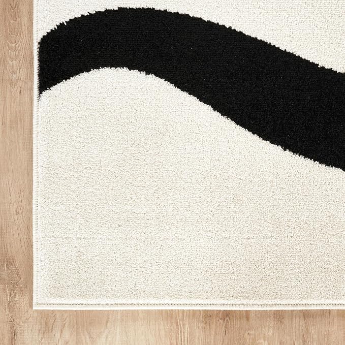 Abani Abstract Beige/Black Area Rug - 8'x10' - Modern Curved Line Design - Deco Collection - Easy to Clean - Durable for High Traffic Areas - Living Room, Dining Room - Medium Pile