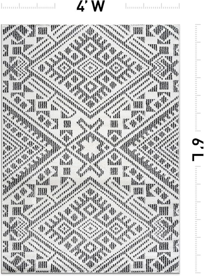 Rugshop Boho Cream Tribal Area Rug 4x6 Modern Indoor Carpet for Living Room, Bedroom, or Entryway – Non-Shedding, Low Pile Geometric Design 4' x 6'