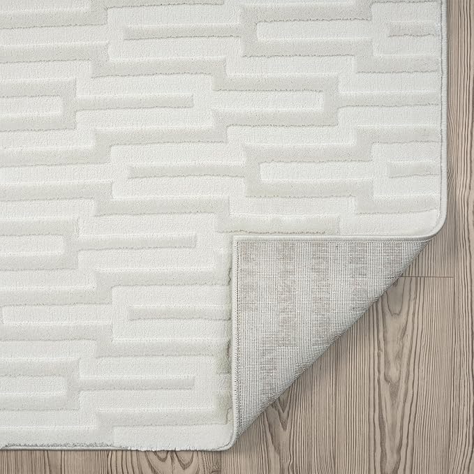 Abani Cream Area Rug for Living Room, Bedroom -Geometric Pattern - 5 x 8 -Durable & Easy to Clean