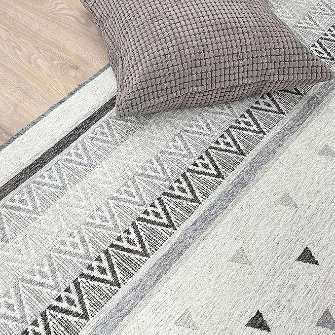 Alfa Rich 3x5 Gray Off White Washable Area Rugs for Living Room Bedroom Kitchen Dining Cotton Runner