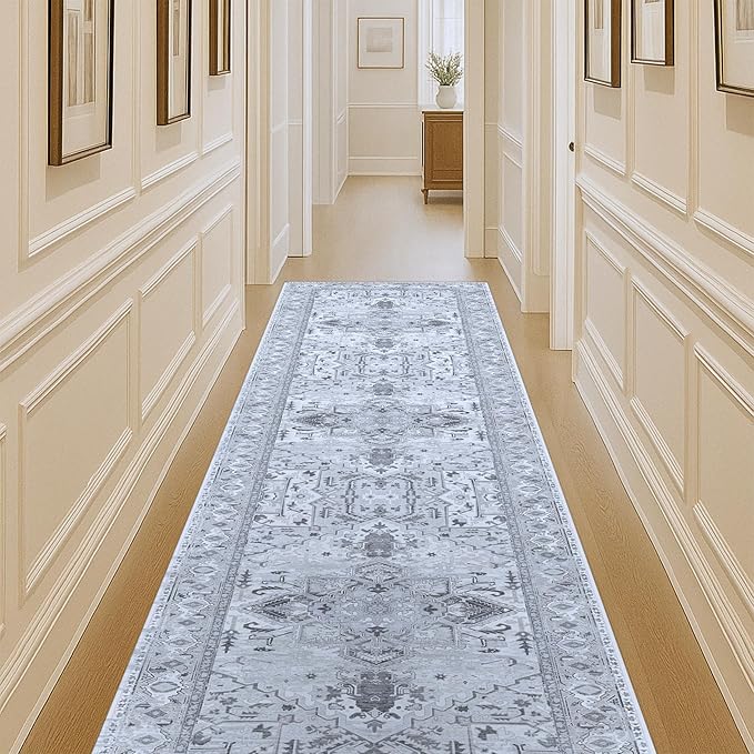 Washable Area Rug. Modern Farmhouse. Vintage. Turkish. Bohemian. Distressed. Oriental. Traditional. Rugs for Living Room. Dining. Bedroom. Office. Entryway. Foyer. (861GG, 2'5 x 9'8)
