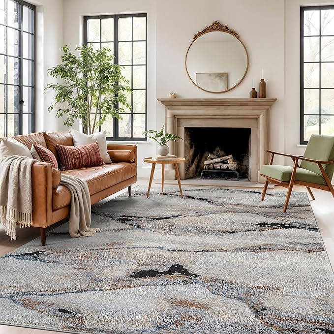 Rugshop Contemporary Gray Striated Area Rug Durable, Kid & Pet Friendly 6' 6" x 9' Great for Layering in Living Areas, Offices, or Under Dining Sets