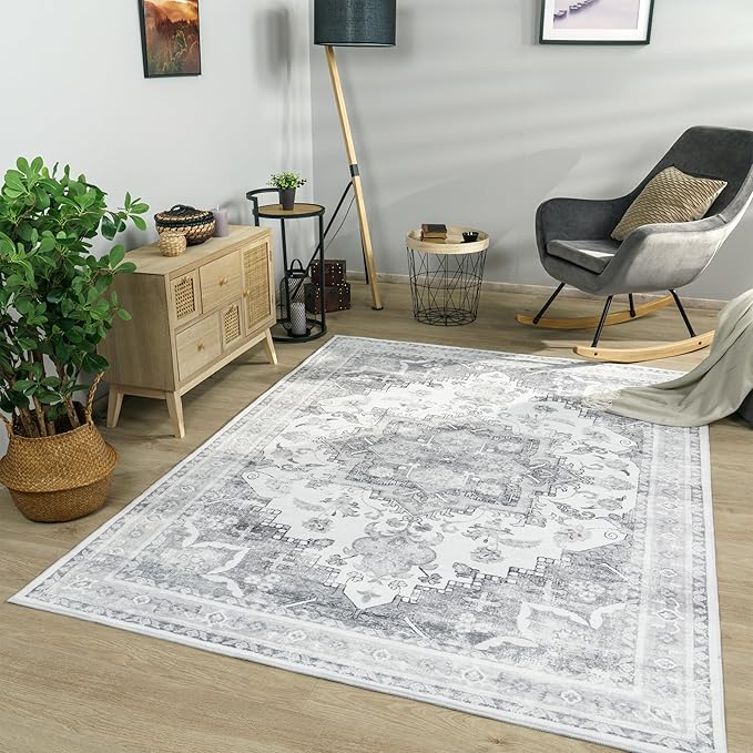 Paco Home Vintage Area Rug with Faded Oriental Pattern in Grey, Size: 7'10" x 11'2"