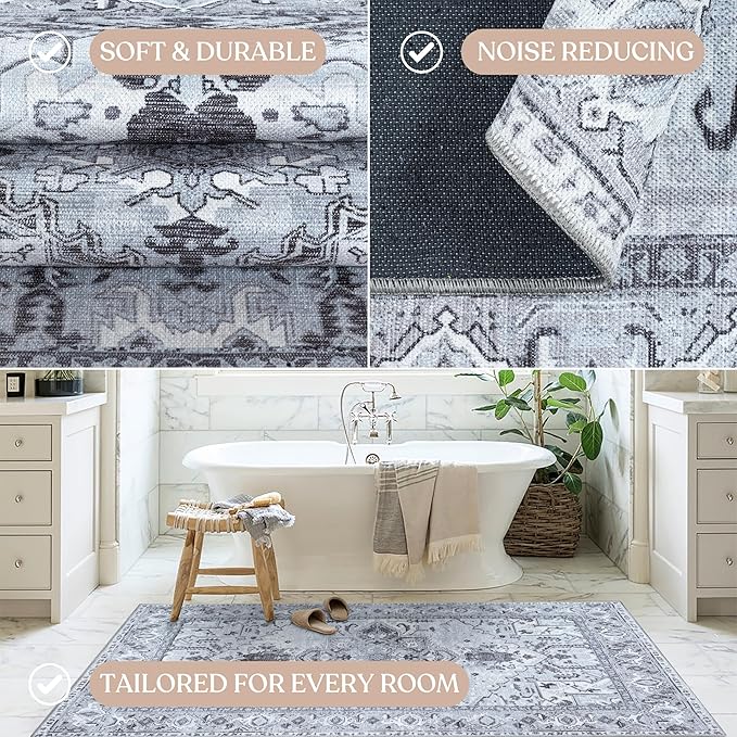 Fame Living Washable Area Rug. Modern Farmhouse. Vintage. Turkish. Bohemian. Distressed. Oriental. Traditional. Rugs for Living Room. Dining. Bedroom. Office. Entryway. Foyer. (861GG, 5' x 6'9")