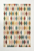 Hand-Tufted Wool Rug with Multicolor Diamond Pattern (7x7 Ft Square) - Modern Geometric Accent Rug for Living Room, Bedroom, or Office, Ivory Base