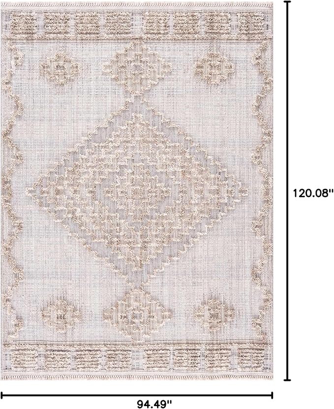Hauteloom Ampusungan Modern Moroccan Medallion Farmhouse Living Room, Bedroom Area Rug - High Low - High Pile Carpet - Cream, Beige, Brown, Beige - 7'10" x 10'