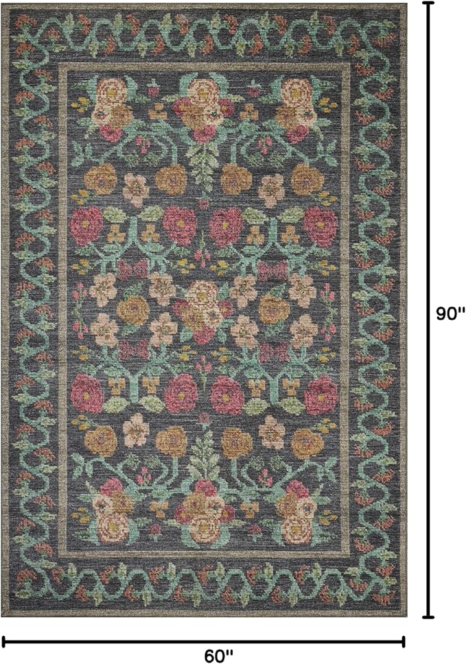 Loloi Rifle Paper Co. Rosa Collection RSA-01 Black 5'-0" x 7'-6" Area Rug