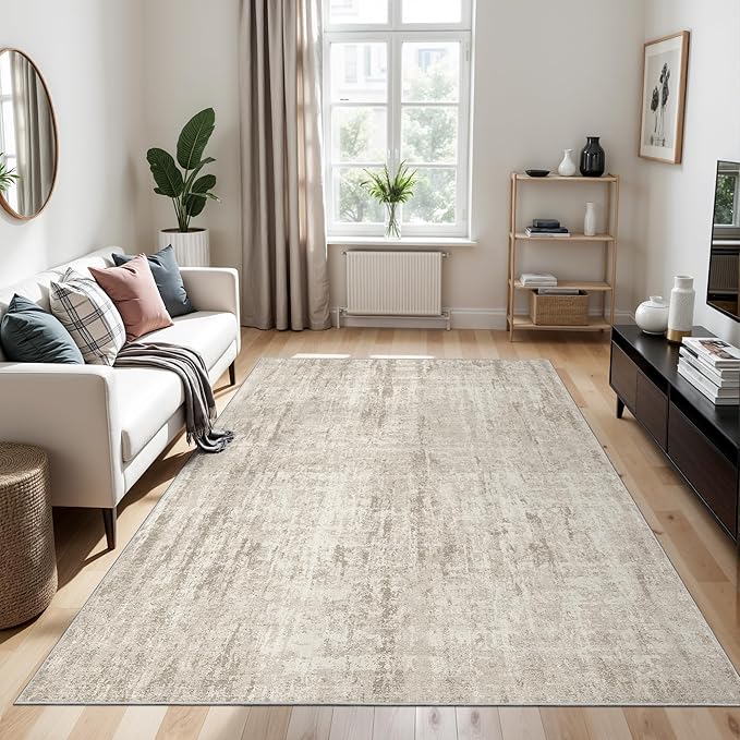 Valenrug Washable Rug 4x6 - Stain Resistant 4x6 Area Rugs for Living Room, Non Slip Backing Printed Rugs for Bedroom, Folable Machine Washable Area Rug(4'x6', Beige)