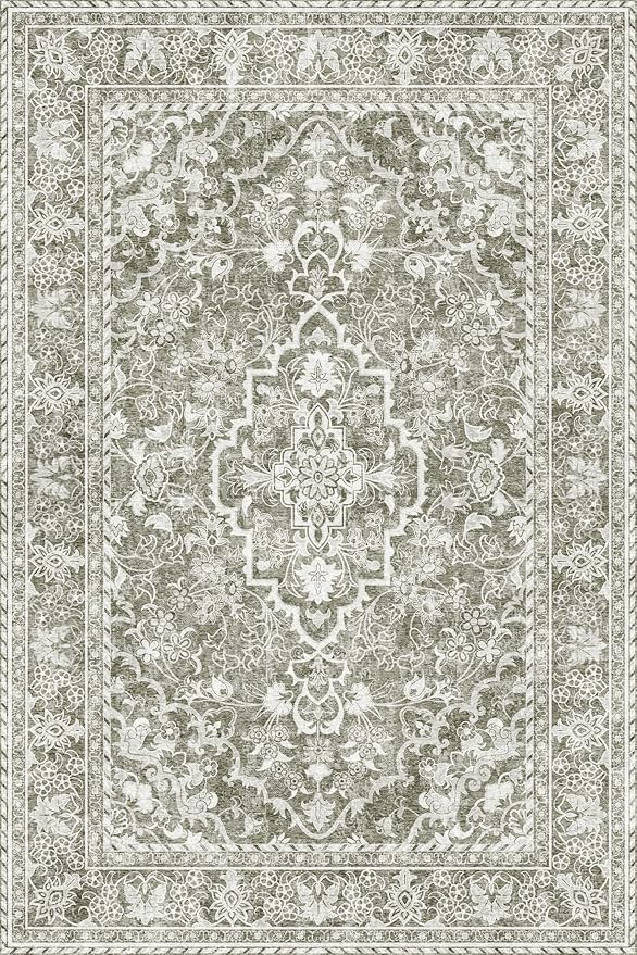 Washable Area Rug 4x6 | Non Slip Area Rug for Living Room, Bedrooms, Dining Room | Ultra-Soft Flannel Carpet Area with Rubber Backing (Sand, 4x6)