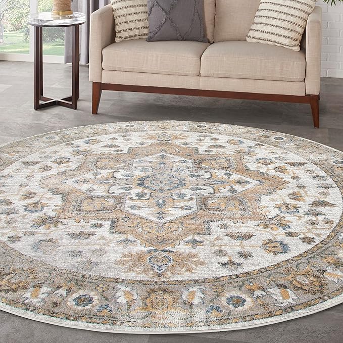 Nourison Home Astra Machine Washable Silver Grey 7'10" x Round Area Rug - Easy Clean, Non Shedding, Bed Room, Living Room, Dining Room, Kitchen (8' x Round)