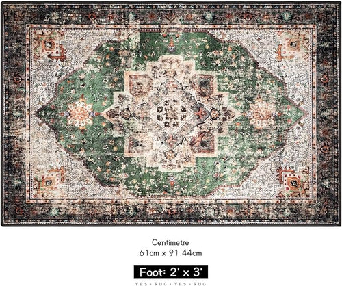 2x3 Small Rugs for Entryway, Green Boho Area Rug for Bathroom Throw Hallway Vintage Kitchen Rugs Non Slip Washable, Indoor Entrance Floor Carpet