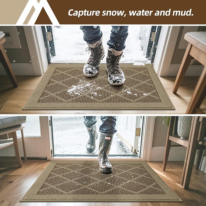 COSY HOMEER Non-Slip Door Mat 32"x48", Entryway Rugs Low Profile Absorbent Dirt Trapper Doormat for Front Entrance, Washable Polypropylene Entry Mat (Beige)