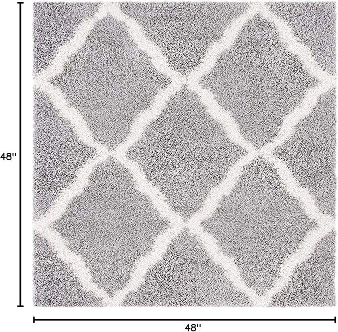 SAFAVIEH Dallas Shag Collection Area Rug - 4' Square, Grey & Ivory, Trellis Design, Non-Shedding & Easy Care, 1.5-inch Thick Ideal for High Traffic Areas in Living Room, Bedroom (SGD257G)