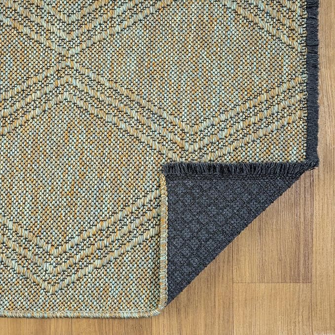 LUXE WEAVERS Modern Farmhouse Green 5x7 Washable Area Rug, Anti-Slip Diamond Pattern Carpet