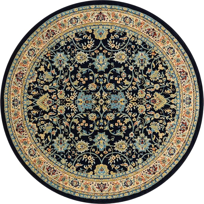 Unique Loom Sialk Hill Collection Area Rug - Washington (7' 10" Round Navy Blue/Cream)