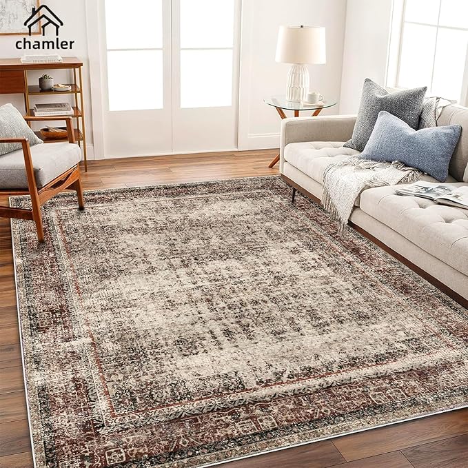 9x12 Washable Area Rug Boho Chic Medallion Distressed Design Non-Shedding Easy Care Ideal for High Traffic Areas in Rug for Living Room Bedroom Office Coffee Table Large Carpet