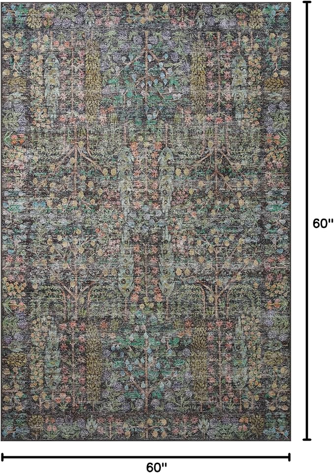 Loloi Rifle Paper Co. Maison Collection MAO-07 Charcoal 5'-0" x 5'-0" Round, .19" Pile Height, Accent Rug