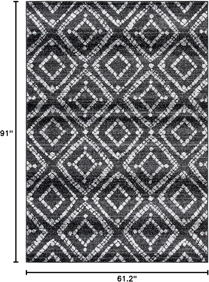 SAFAVIEH Adirondack Collection Area Rug - 5'1" x 7'6", Black & Ivory, Modern Diamond Distressed Design, Non-Shedding & Easy Care, Ideal for High Traffic Areas in Living Room, Bedroom (ADR131A)