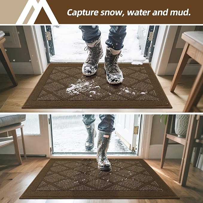 COSY HOMEER Non-Slip Door Mat 32"x48", Entryway Rugs Low Profile Absorbent Dirt Trapper Doormat for Front Entrance, Washable Polypropylene Entry Mat (Dark Brown)
