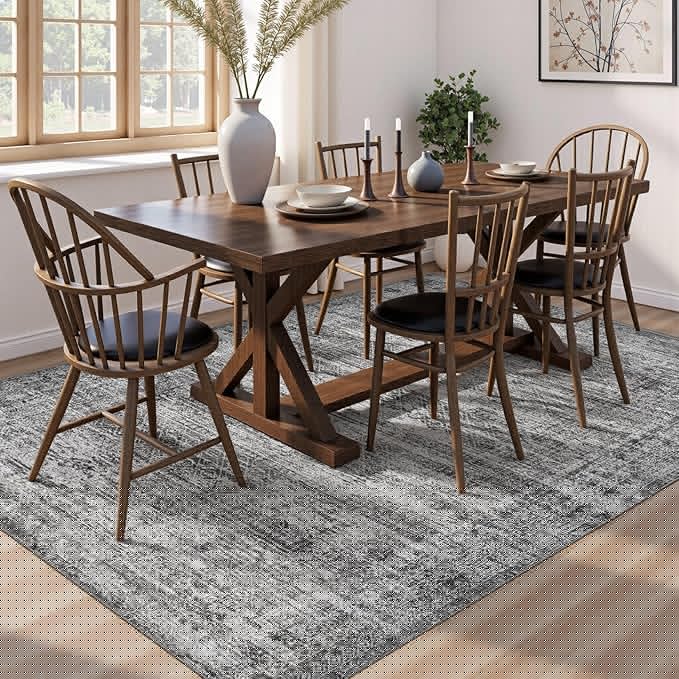 7x9 Area Rug Living Room Rugs - Washable Neutral Modern Abstract Soft Thin Rug Indoor Floor No Slip Rug Carpet for Bedroom Under Dining Table Home Office Decor - Dark Gray