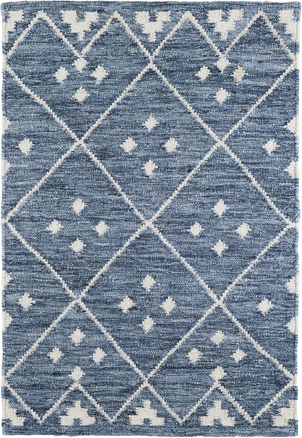 Dash & Albert Kota Indigo Handwoven Wool Rug, 9.5 X 13.5 Feet, Blue Geometric Pattern
