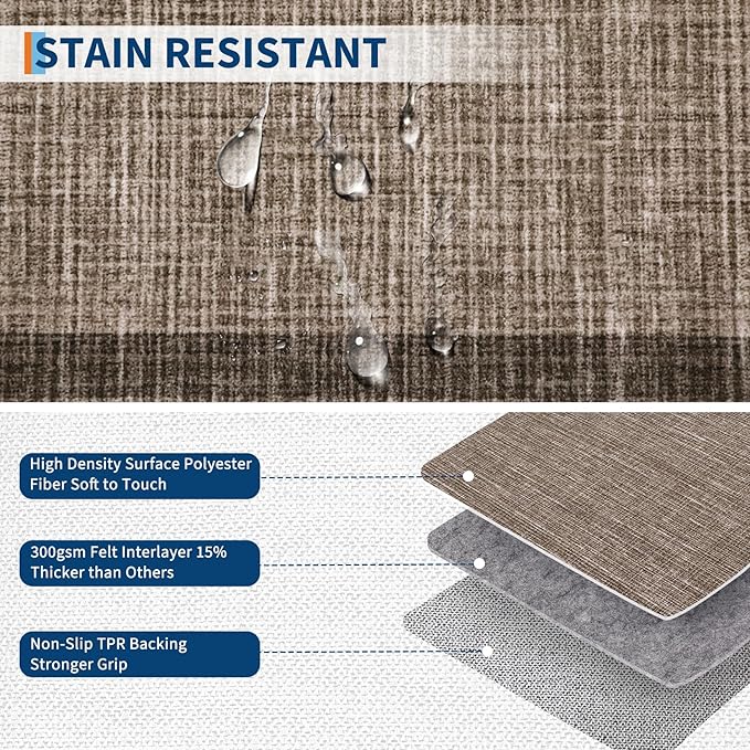 GarveeHome Washable Area Rugs 8x10 Non Slip Soft Large Living Room Rug Modern Checkered Bedroom Rug Soft Geometric Bordered Throw Carpet for Dining Room Home Decor Office Nursery, Brown