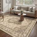 Brown Area Rug 5x7 Washable Vintage Carpet for Living Room Office Soft Retro Low Pile Thin Indoor Rug Non Slip Oriental Medallion Floor Cover for Bedroom Dining Room
