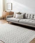 Mark&Day Wool Rugs, 4x6 Clinten Solid and Border Light Gray Checkered Rug, Grey Ivory Carpet for Living Room, Bedroom or Kitchen (3'6" x 5'6")