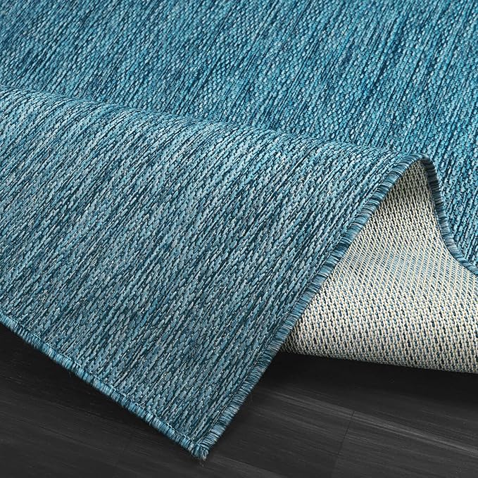CAMILSON Outdoor Rug 8x10 Modern Area Rugs for Indoor and Outdoor Patios and Porches - Waterproof, Washable, Non-Shedding, Easy-to-Clean Outside Carpet (8 x 10, Solid - Aqua)
