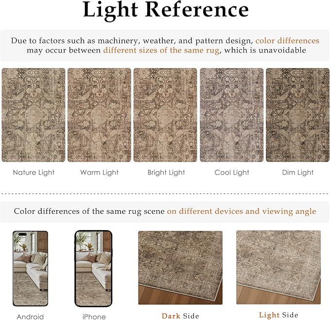 6x9 Rust Brown Washable Area Rug for Living Room Bedroom Neutral Soft Non Slip Rug Low Pile Vintage Distressed Carpet for Dining Room Nursery Office