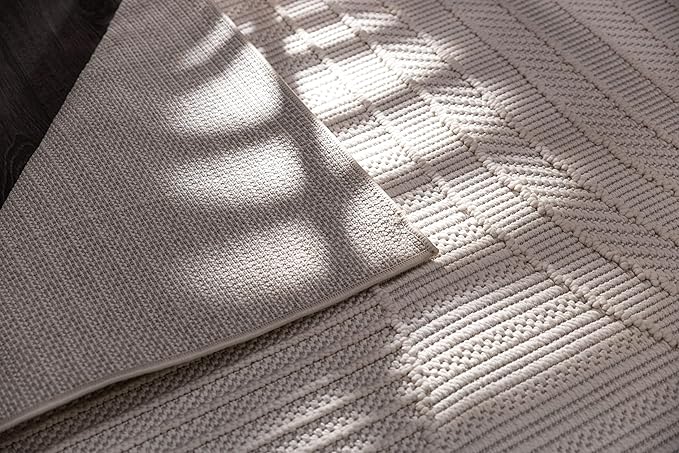 CAMILSON Micro Loop Rug 5x7 Modern Luxury Geometric Arch Area Rugs Soft High and Low Pile Stain Resistant Easy-Cleaning Non-Shedding for Living Room Office Indoor Carpet (5 x 7 / White)