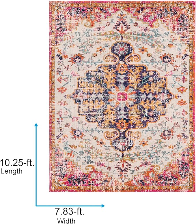 Livabliss Area Rugs - 8x10 Odelia Vintage Boho Beige Mustard Gray Area Rug for Living Room Bedroom - Floral Medallion Stain Resistant Carpet for Kitchen, Nursery, Office (7'10" x 10'3")