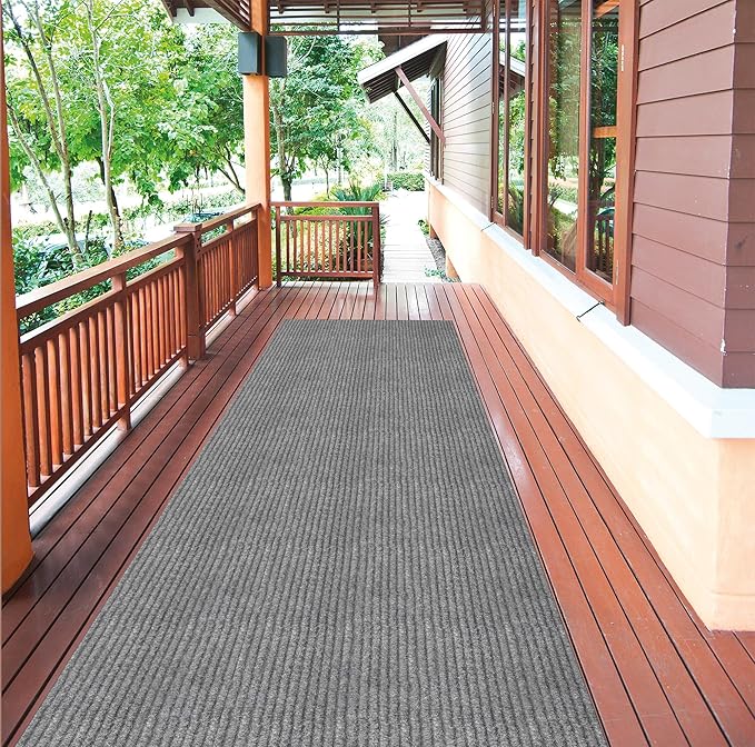 Ottomanson 2'7" x 46' Hallway Runner with Scraper Pile - Extra Durable Non-Slip Rug Mat for Indoor & Outdoor Use - Ideal for Kitchen, Entryway & Garage - High-Traffic Carpet, Gray