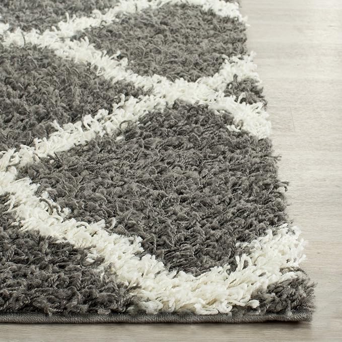 SAFAVIEH Dallas Shag Collection Runner Rug - 2'3" x 16', Dark Grey & Ivory, Trellis Design, Non-Shedding & Easy Care, 1.5-inch Thick Ideal for High Traffic Areas in Living Room, Bedroom (SGD257A)