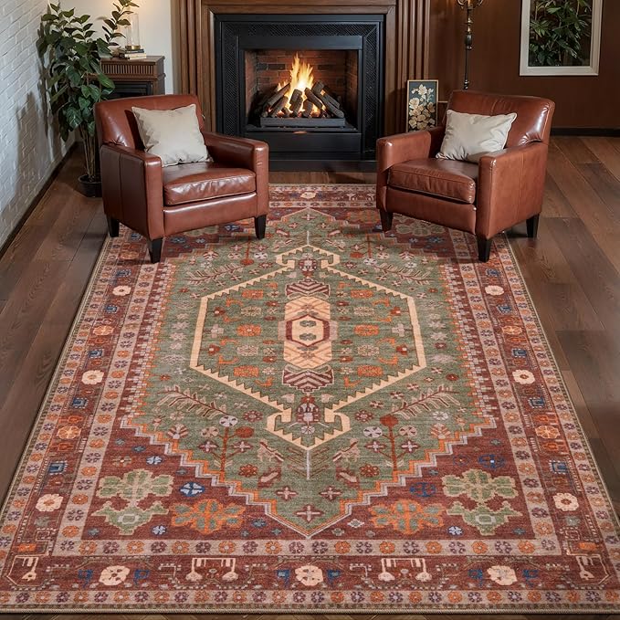 Ciicool 3x5 Area Rug,Washable Boho Rugs for Bedroom Non-Slip Indoor Rugs Large Low-Pile Mat Floor Carpet Vintage Rug for Kitchen Living Room Office Dinning Foyer Decor
