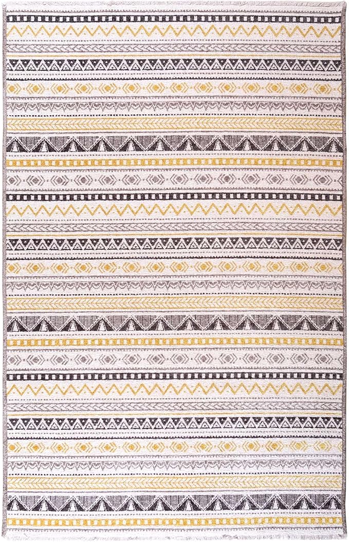Alfa Rich 3x5 Yellow Gray White Washable Area Rugs for Living Room Bedroom Kitchen Cotton Runner Rug