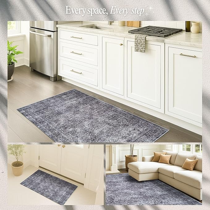Fame Rugs Turkish Rug. Washable Vintage Oriental Antique Inspired Traditional Doormat Small Modern Area Rugs Luxury Entryway Entry Bedroom Bathroom Kitchen (396NN, 2' x 3')