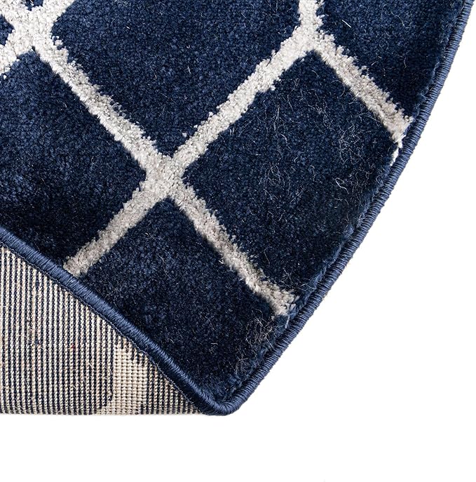 Unique Loom Glam Collection Area Rug - Trellis (5' 3" Round, Navy Blue Silver/ Silver)