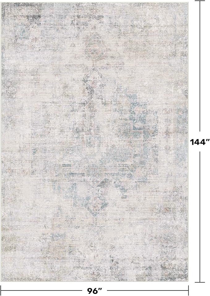 Light Blue Area Rugs 8x12 for Living Room - Abstract Medallion Blue Gray Rug for Bedroom, Dining Room Under Table, Washable Non Slip, Fade & Stain Resistance