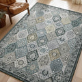 Phantoscope Washable Area Rug 8'x10' Non-Slip, Vintage Boho Rugs for Living Room, Bedroom, Dining Room, Distressed Moroccan Mosaic Diamond Pattern, Low-Pile Foldable Floor Carpet, Grey Charcoal