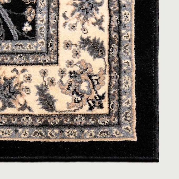 Rugs.com Yasmin Collection Rug – 16 Ft Runner Black Medium Rug Perfect for Hallways, Entryways