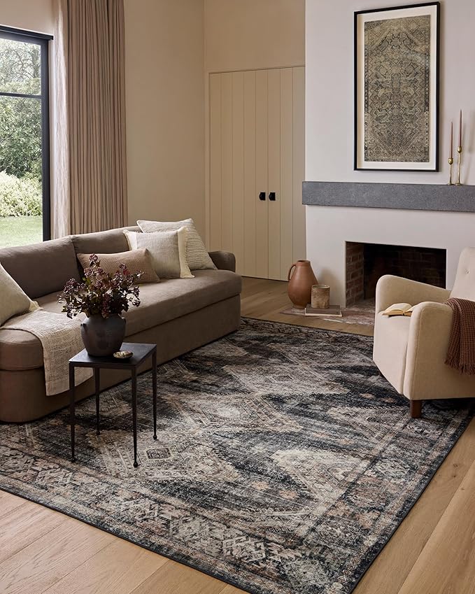 Loloi Amber Lewis Josie Collection JOS-04 Ink/Earth 9'-0" x 12'-0", .13" Pile Height, Low Profile, Machine Washable, Area Rug
