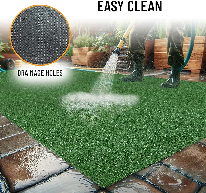 Ottomanson Artificial Grass Turf 2'7" x 23' Indoor Outdoor Faux Grass Rug with Drainage Holes, Customizable with Extra Long Size Options, Perfect for Patio Lawn Balcony Weddings Photoshoot Backdrop
