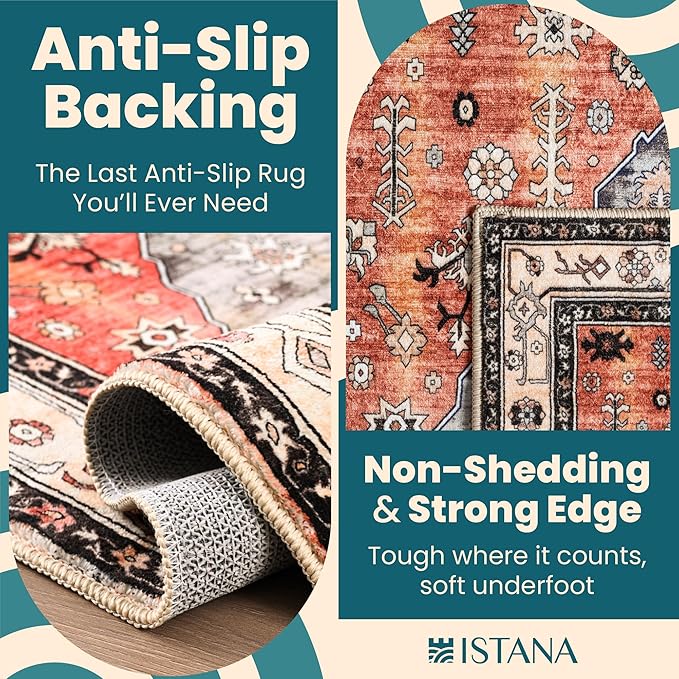 Istana 4x6 Rug - Red & Teal Area Rugs 4x6 - Kid & Pet Friendly Machine Washable Rugs - 4 x 6 Area Rug Non Slip & Non Shedding Area Rug - Foldable Rug for Room for Bedroom
