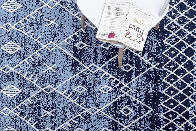 Furnish my Place Trellis Pattern Rug - 5 ft. x 8 ft, Navy, Bohemian Rug with Transitional Design